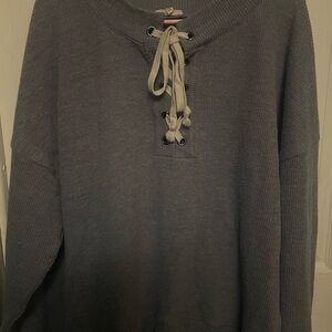 Easel Gray Lace-Up Sweater